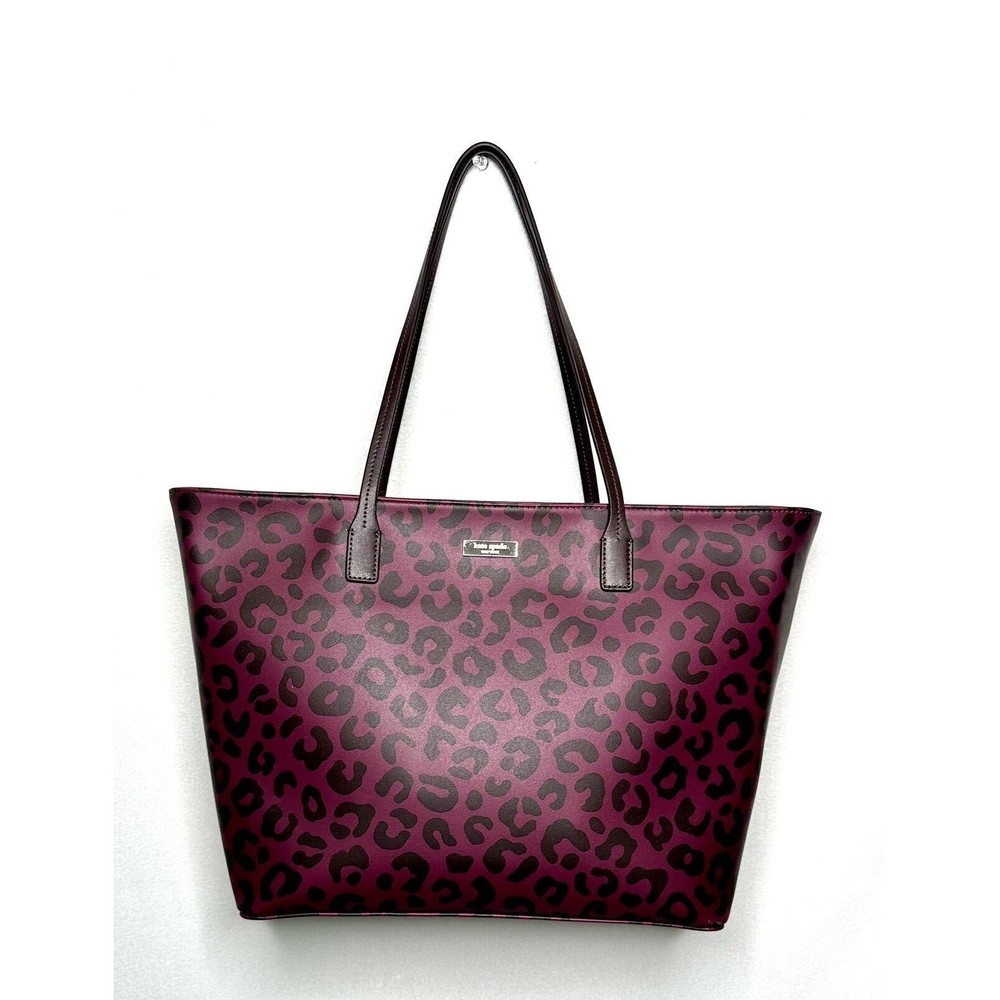 NWT Kate Spade Burgundy Shore Street Graphic Leopard Margareta Tote